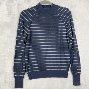 Orvis Mens Blue Stripe Cashmere Cotton Sweater S Pullover Mock Neck Preppy Comfy